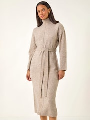 Roman Natural Belted Knit Midi Dress - Image 3 of 5
