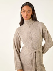 Roman Natural Belted Knit Midi Dress - Image 4 of 5