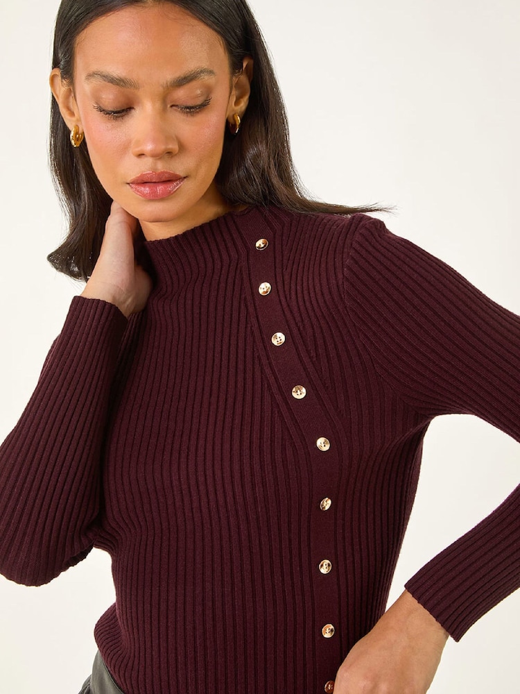 Roman Purple Button Ribbed Jumper - Image 1 of 5 Roman Purple Button Ribbed Jumper - Image 1 of 5