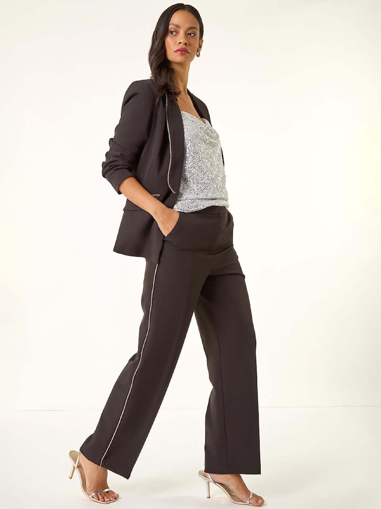 Roman Black Diamante Trim Tailored Trousers - Image 2 of 5 Roman Black Diamante Trim Tailored Trousers - Image 2 of 5