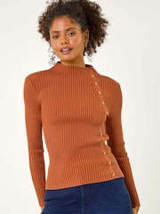 Roman Brown Button Ribbed Jumper - Image 1 of 5