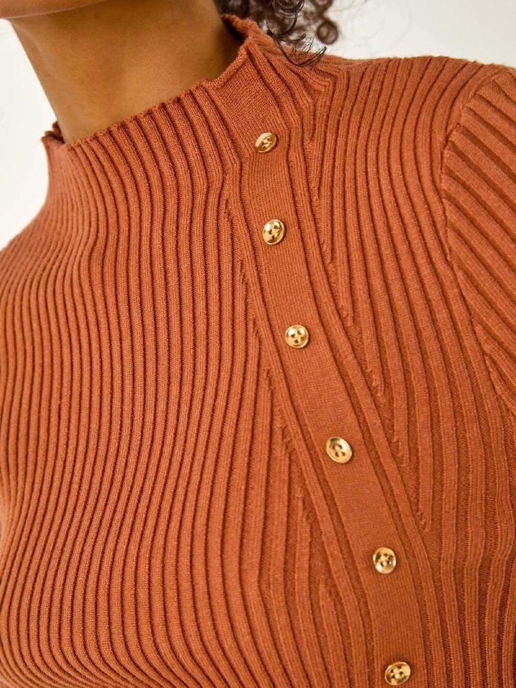 Roman Brown Button Ribbed Jumper - Image 5 of 5 Roman Brown Button Ribbed Jumper - Image 5 of 5