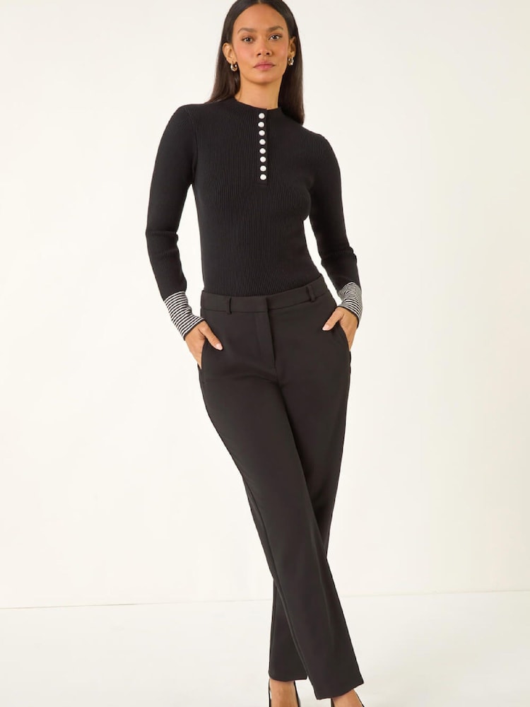 Roman Black Buttoned Ribbed Knit Jumper - Image 2 of 5 Roman Black Buttoned Ribbed Knit Jumper - Image 2 of 5