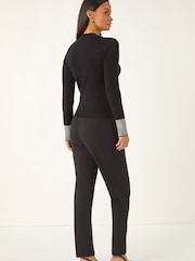 Roman Black Buttoned Ribbed Knit Jumper - Image 3 of 5