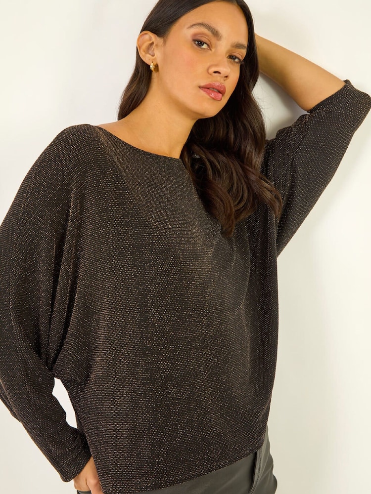 Roman Black Shimmer Batwing Stretch Blouse - Image 1 of 5 Roman Black Shimmer Batwing Stretch Blouse - Image 1 of 5