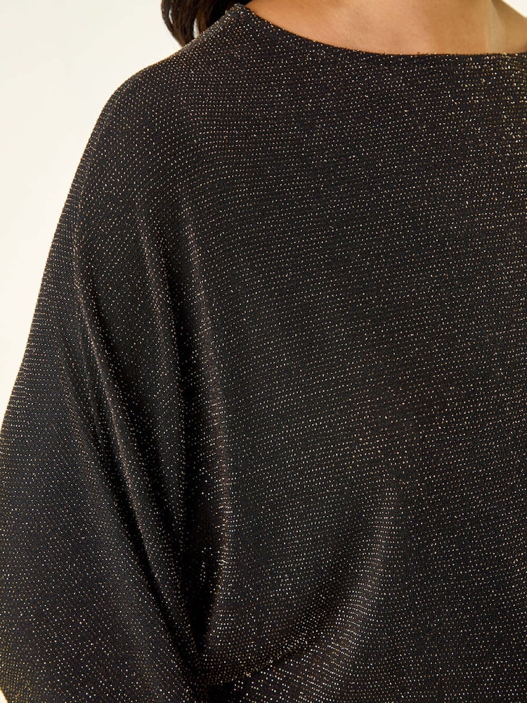 Roman Black Shimmer Batwing Stretch Blouse - Image 5 of 5 Roman Black Shimmer Batwing Stretch Blouse - Image 5 of 5