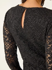 Roman Black Baroque Lace Stretch Blouse - Image 5 of 5