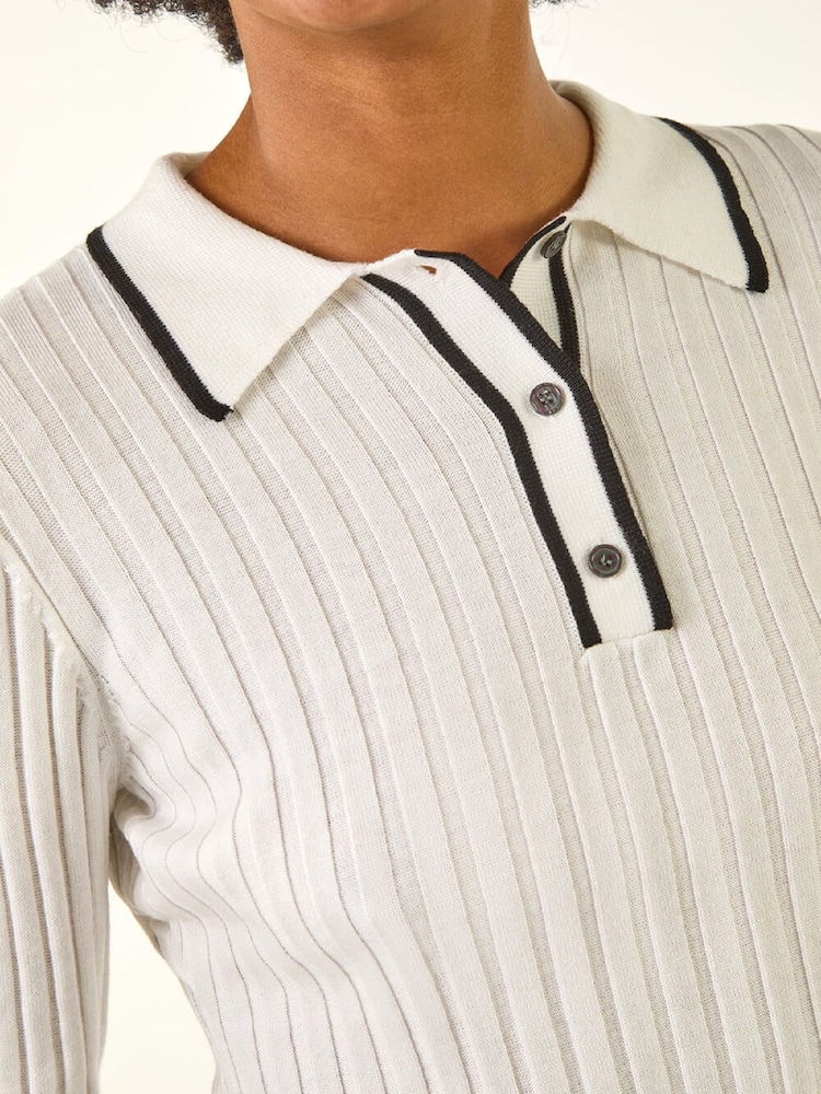 Roman White Collar Ribbed Button Knit Jumper - Image 5 of 5 Roman White Collar Ribbed Button Knit Jumper - Image 5 of 5