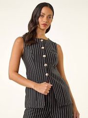 Roman Black Pinstripe Stretch Waistcoat - Image 4 of 5