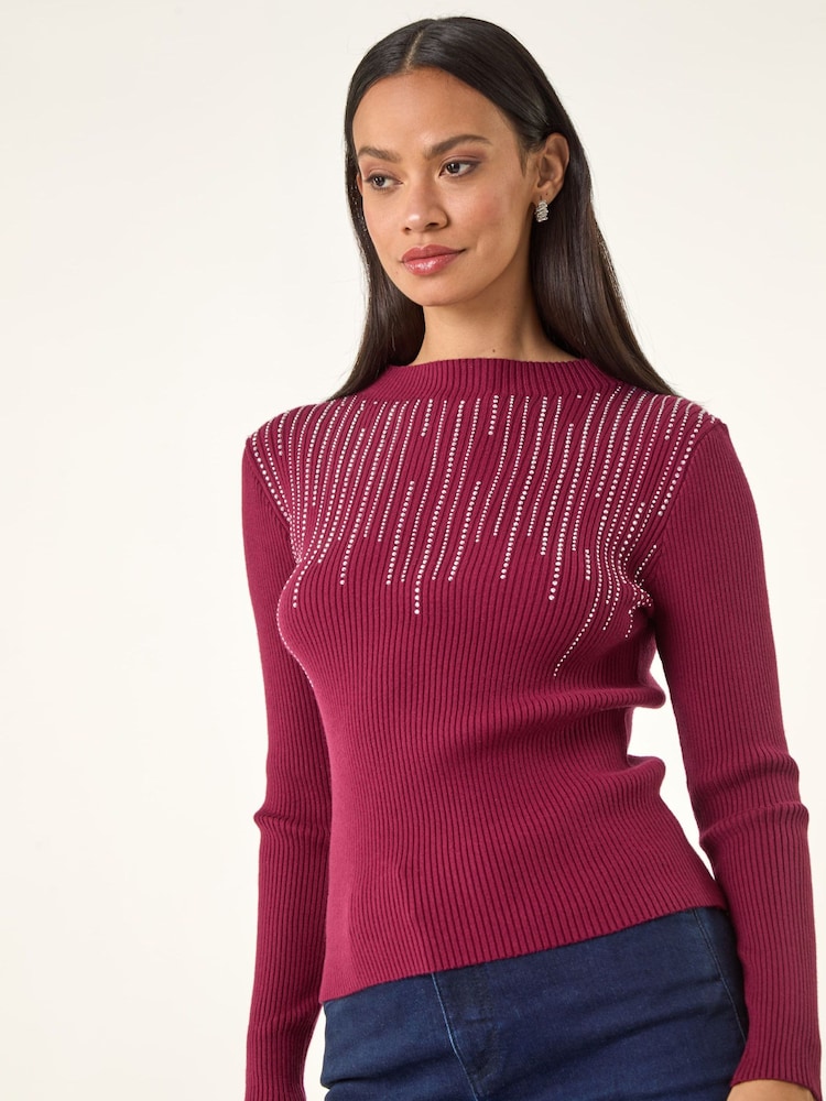 Roman Red Embellished Knit Jumper - Image 2 of 5 Roman Red Embellished Knit Jumper - Image 2 of 5