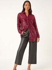 Roman Red Sequin Button Through Stretch Shirt - Image 2 of 4