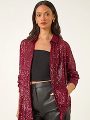 Roman Red Sequin Button Through Stretch Shirt - Image 4 of 4