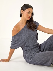 Roman Blue Metallic Drape Side Blouse - Image 1 of 5