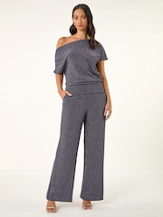 Roman Blue Metallic Drape Side Blouse - Image 2 of 5