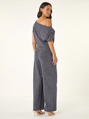 Roman Blue Metallic Drape Side Blouse - Image 3 of 5