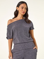 Roman Blue Metallic Drape Side Blouse - Image 4 of 5