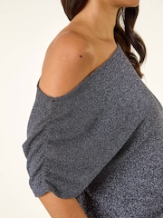 Roman Blue Metallic Drape Side Blouse - Image 5 of 5