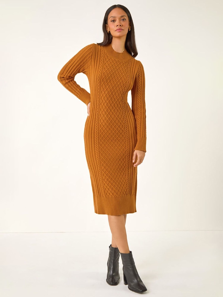 Roman Orange Cable Knit Midi Jumper Dress - Image 2 of 5 Roman Orange Cable Knit Midi Jumper Dress - Image 2 of 5