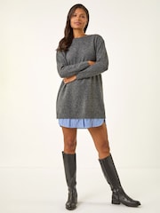 Roman Grey Mock Shirt Knitted Dress - Image 2 of 5