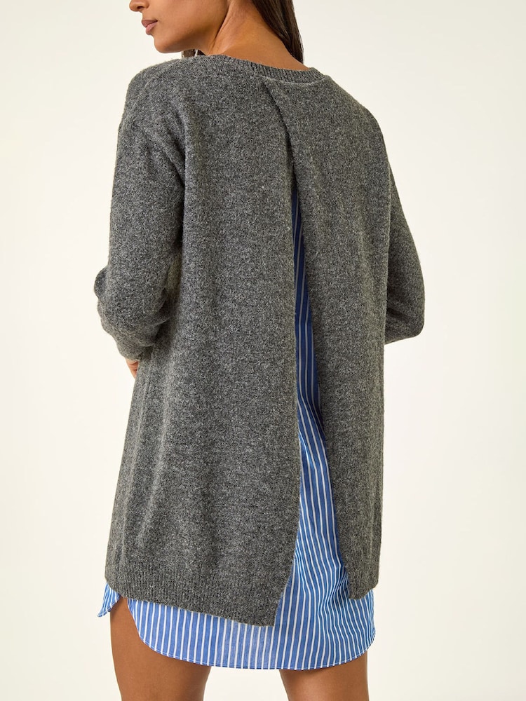 Roman Grey Mock Shirt Knitted Dress - Image 5 of 5 Roman Grey Mock Shirt Knitted Dress - Image 5 of 5