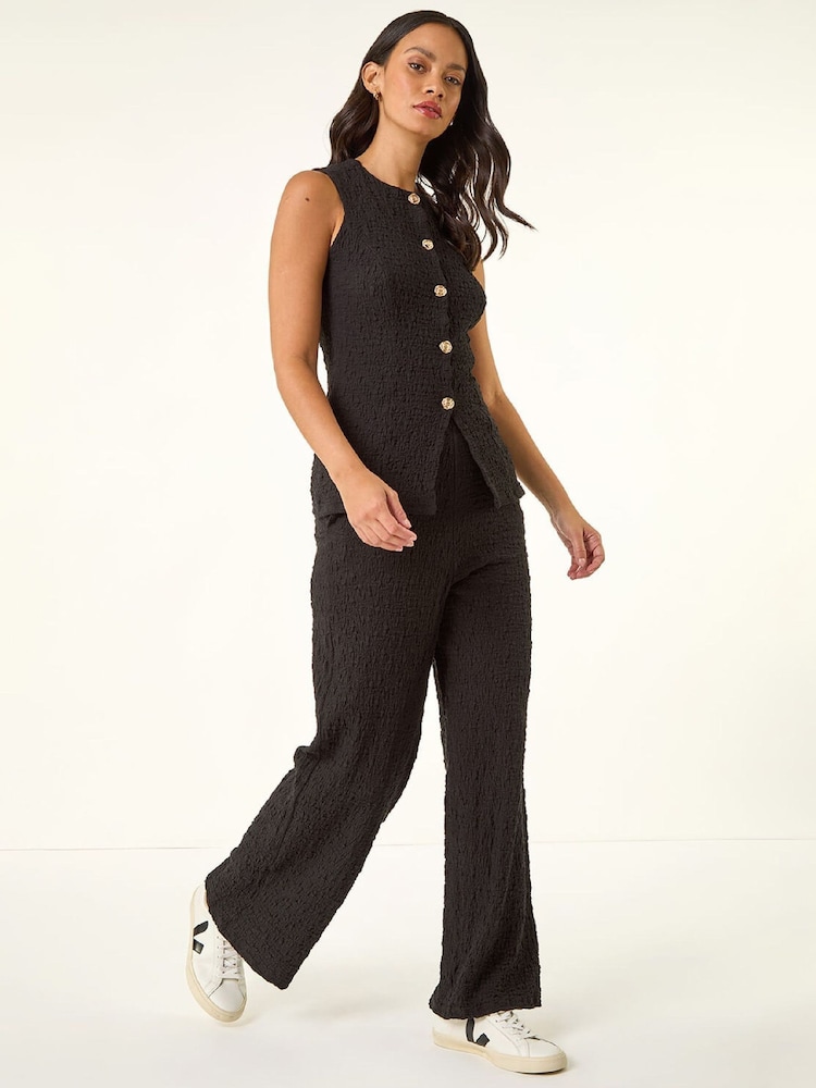 Roman Black Textured Wide Leg Stretch Trousers - Image 2 of 5 Roman Black Textured Wide Leg Stretch Trousers - Image 2 of 5
