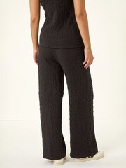 Roman Black Textured Wide Leg Stretch Trousers - Image 3 of 5