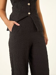 Roman Black Textured Wide Leg Stretch Trousers - Image 5 of 5