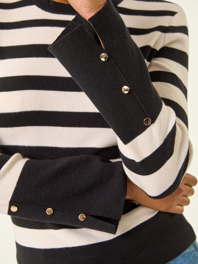 Roman White Stripe Button Detail Knit Jumper - Image 5 of 5 Roman White Stripe Button Detail Knit Jumper - Image 5 of 5