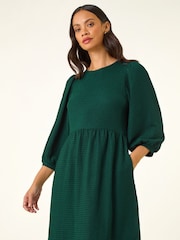 Roman Blue Textured Blouson Puff Sleeve Dress - Image 4 of 5
