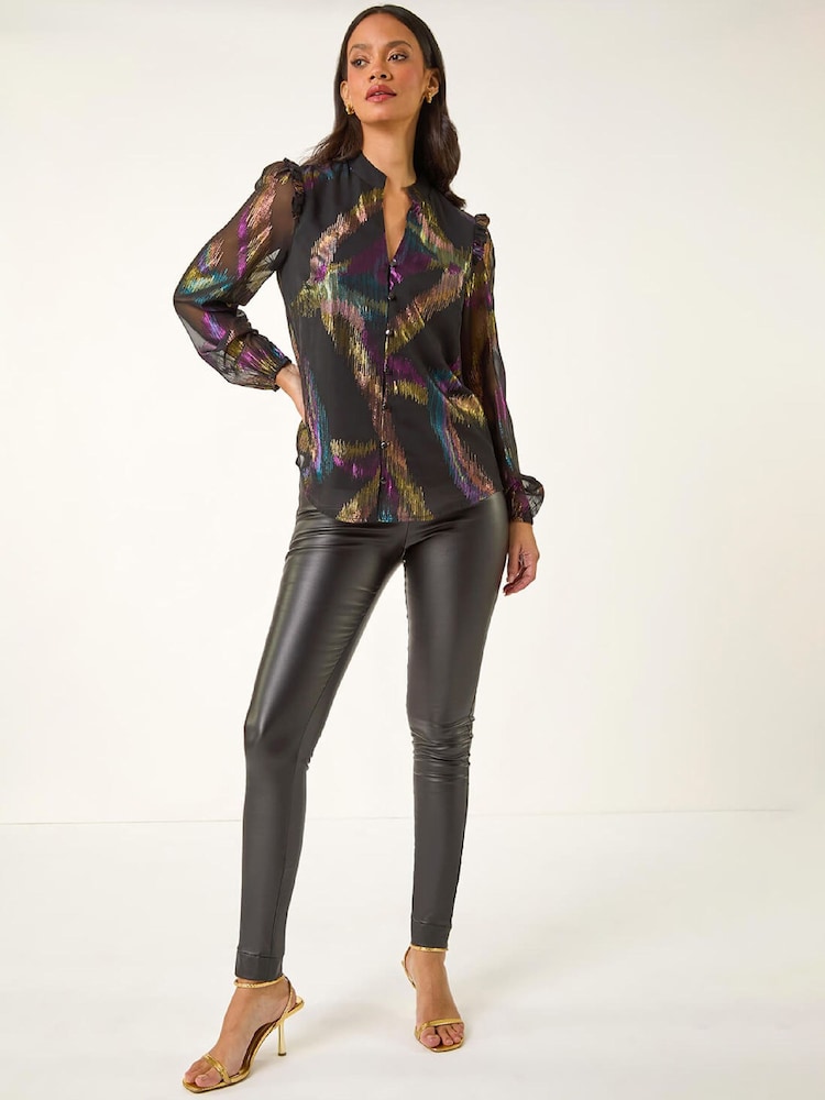 Roman Black Foil Frill Shirt - Image 2 of 5 Roman Black Foil Frill Shirt - Image 2 of 5
