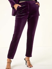 Roman Purple Velvet Cigarette Stretch Trousers - Image 4 of 5