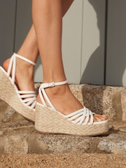 Linzi White Moment Strappy Espadrille Wedges - Image 1 of 5