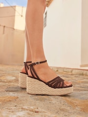 Linzi Brown Moment Strappy Espadrille Wedges - Image 1 of 5