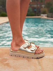 金色 - Linzi Capture Double Buckle Flat Sandals - 圖片 2/6