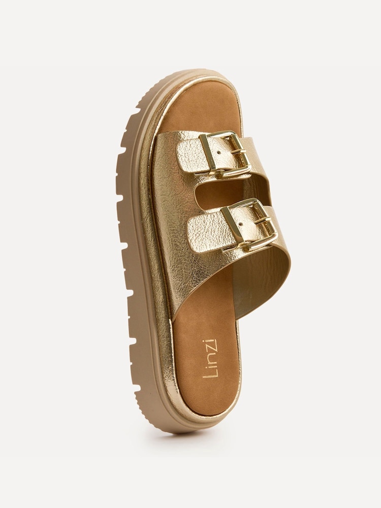 Linzi Gold Capture Double Buckle Flat Sandals - Image 5 of 5 Linzi Gold Capture Double Buckle Flat Sandals - Image 5 of 5