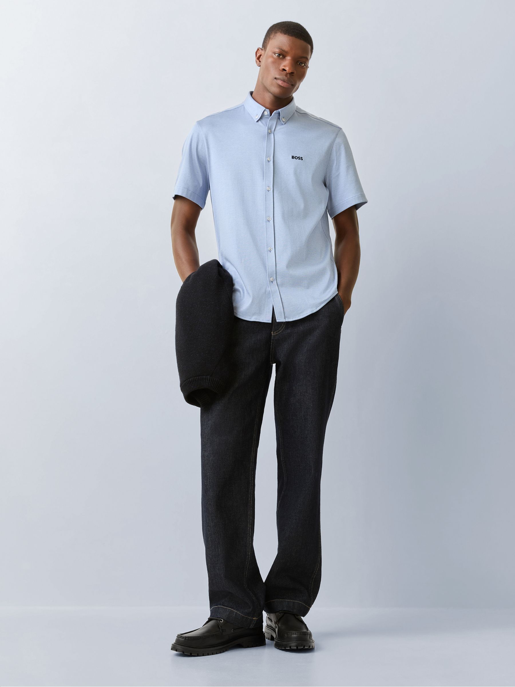 Buy BOSS Sky Blue Motion Cotton Regular Fit Short Sleeve Shirt