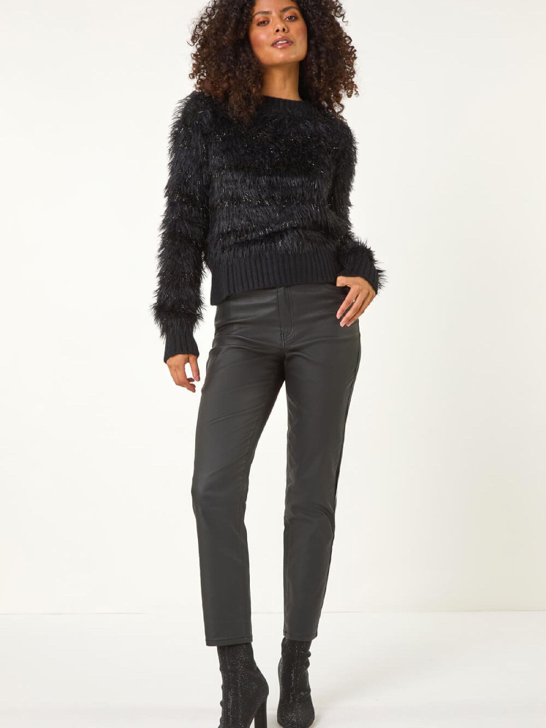 Buy Roman Black Fluffy Knit Jumper from Next Australia