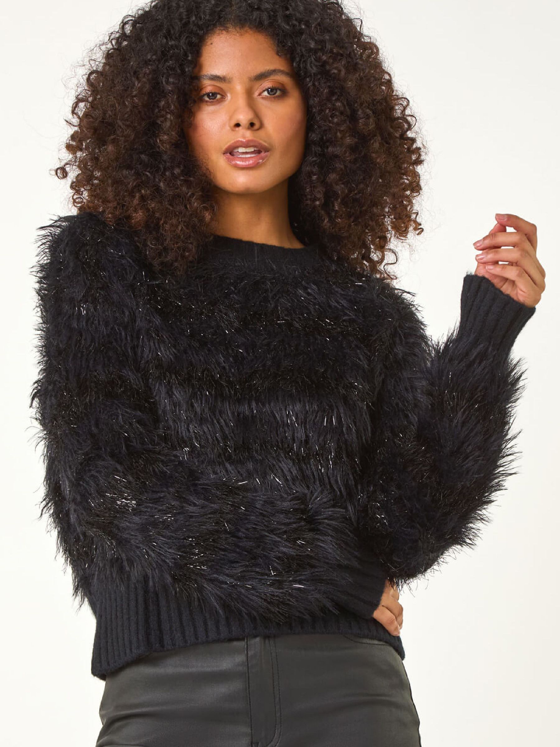 Buy Roman Black Fluffy Knit Jumper from the Next UK online shop