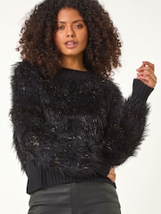 Roman Black Fluffy Knit Jumper - Image 4 of 5
