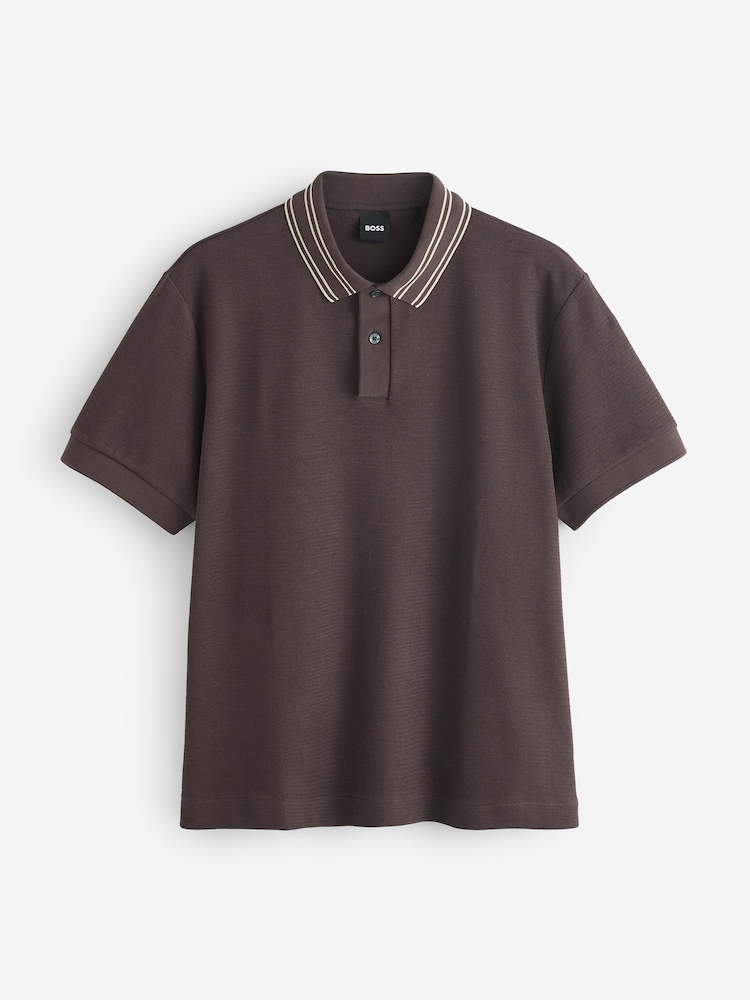 BOSS Brown Tipped Collar Polo Shirt - Image 1 of 1