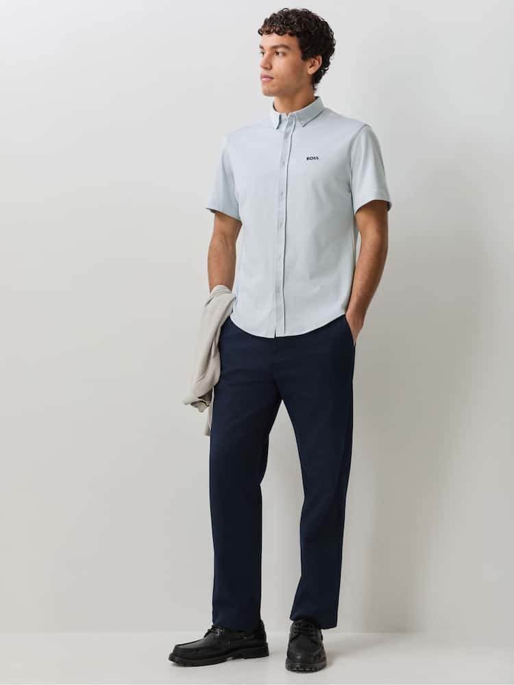 BOSS Light Blue Motion Cotton Regular Fit Short Sleeve Shirt - Image 2 of 5 BOSS Light Blue Motion Cotton Regular Fit Short Sleeve Shirt - Image 2 of 5