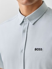 BOSS Light Blue Motion Cotton Regular Fit Short Sleeve Shirt - Image 3 of 5