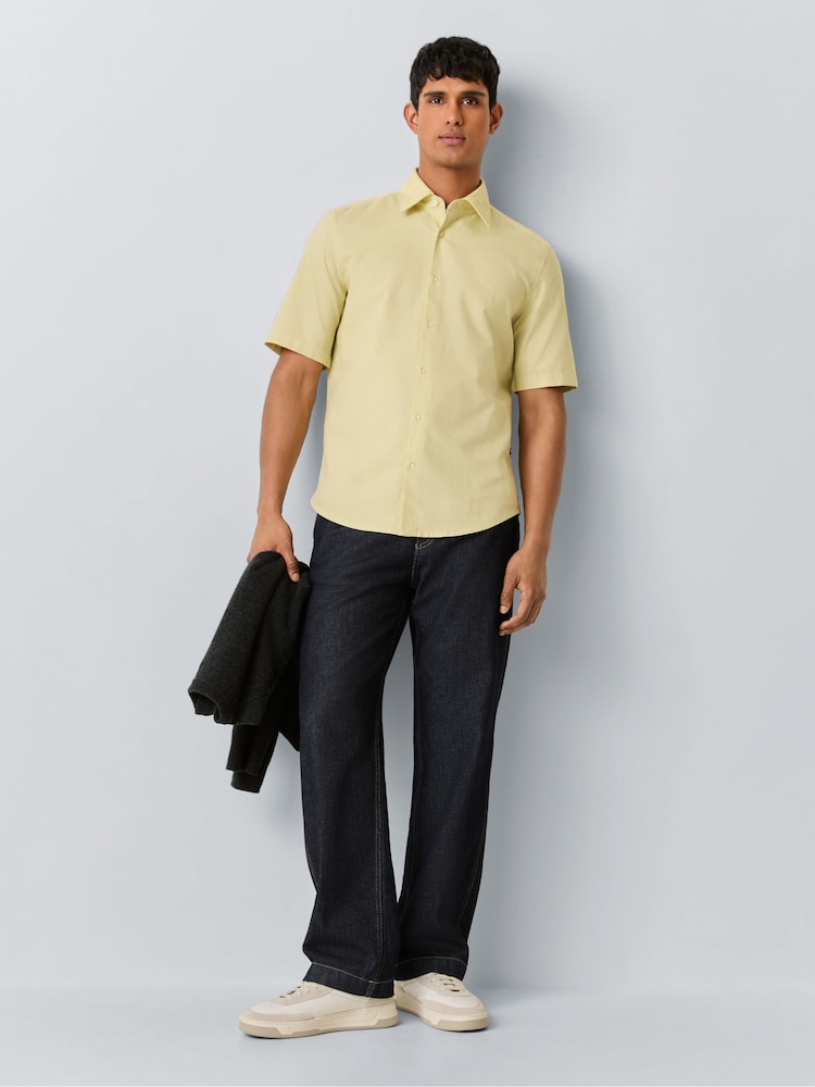 BOSS Cream Regular Fit Short Sleeve Cotton Shirt - Image 2 of 6