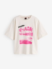 BOSS White Script Logo Embroidered Oversize T-Shirt - Image 1 of 1