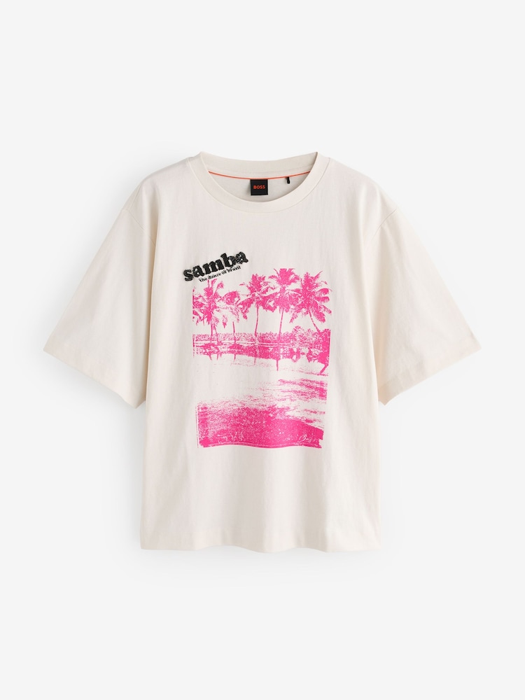 BOSS White Script Logo Embroidered Oversize T-Shirt - Image 1 of 1