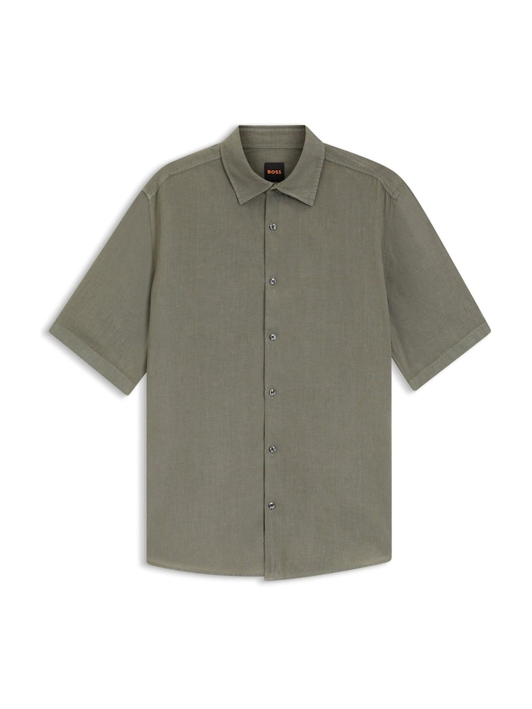 BOSS Grey Regular Fit Short Sleeve Linen Shirt - Image 1 of 1 BOSS Grey Regular Fit Short Sleeve Linen Shirt - Image 1 of 1