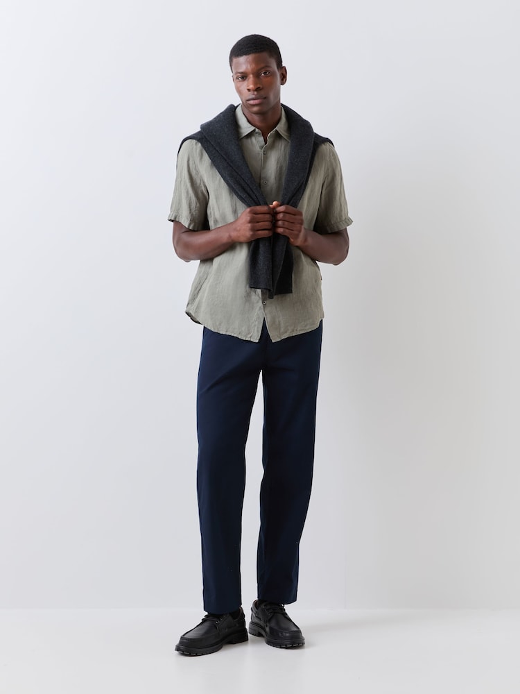 BOSS Grey Regular Fit Short Sleeve Linen Shirt - Image 2 of 5