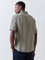 BOSS Grey Regular Fit Short Sleeve Linen Shirt - Image 3 of 5
