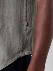 BOSS Grey Regular Fit Short Sleeve Linen Shirt - Image 4 of 5