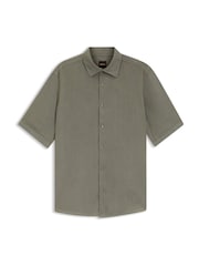 BOSS Grey Regular Fit Short Sleeve Linen Shirt - Image 5 of 5